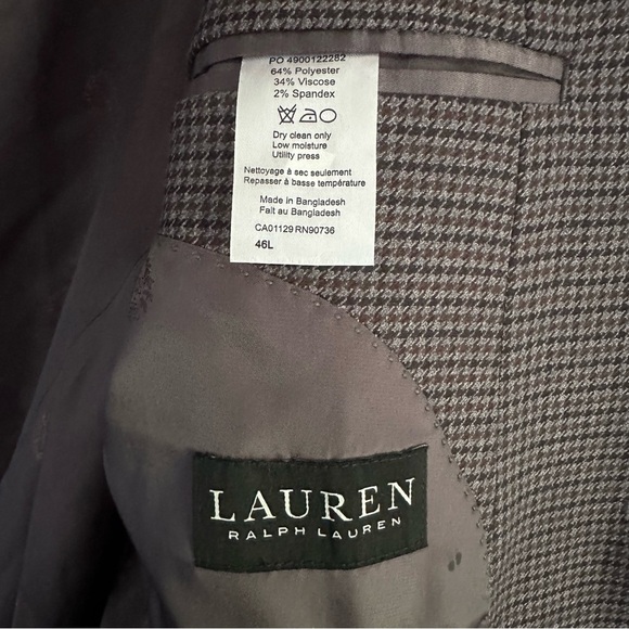 Size 46L Lauren Ralph Lauren Men's Wool Flannel Classic-Fit Suit Jacket - Picture 5 of 5